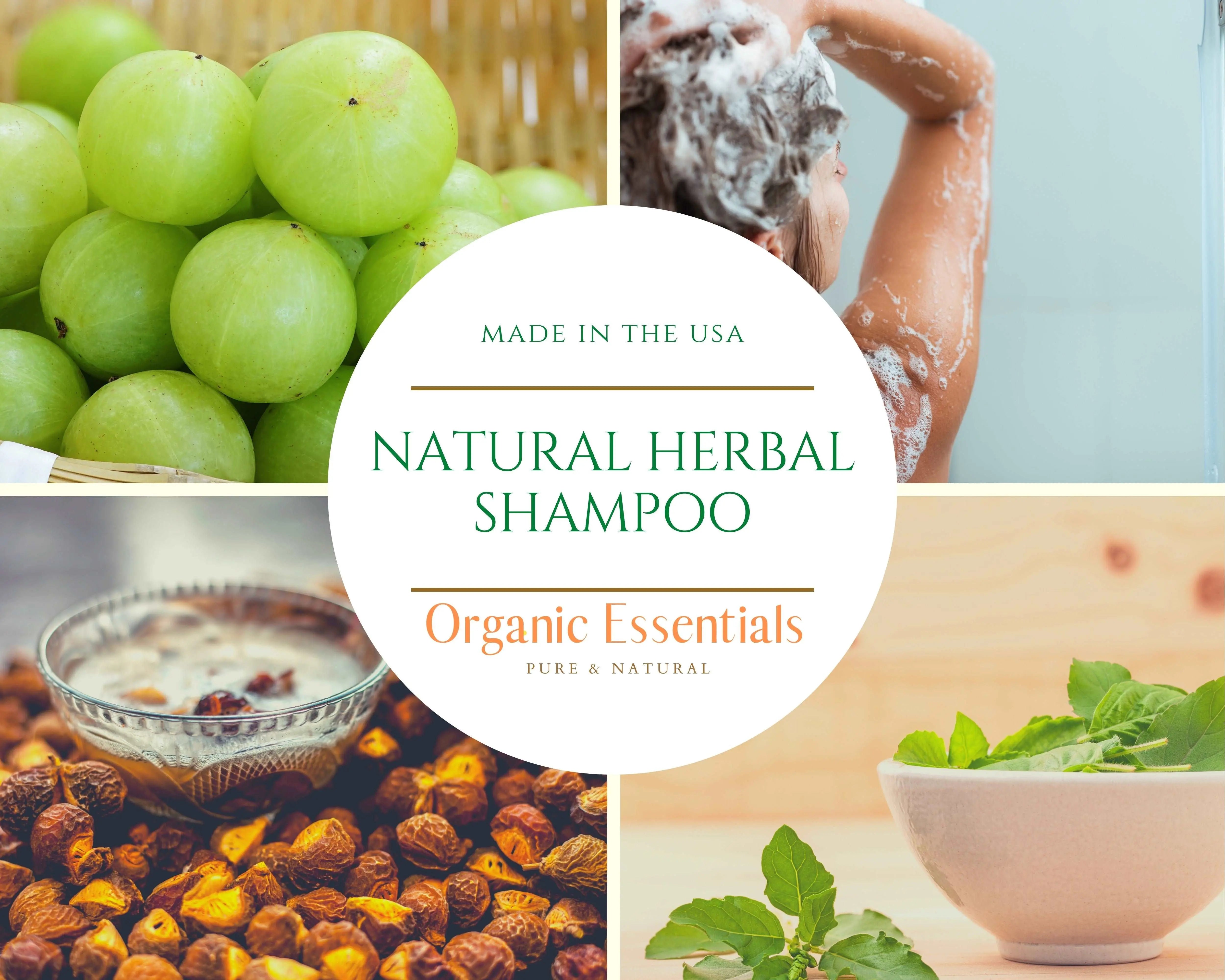 Organic shampoo with amla, reetha soapnuts, and tulsi for healthy hair