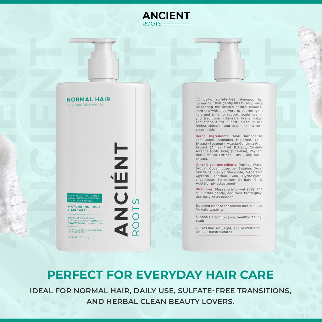 Ancient Roots Sulfate Free Daily Gentle Shampoo for Normal Hair, Scalp Comfort Shampoo for Men and Women, 8 Fl Oz
