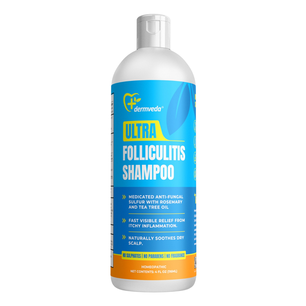 Dermveda Folliculitis Shampoo for Itchy Dry Scalp Flaking and Scaling, Fragrance-Free Homeopathic Formula, 4 Fl Oz