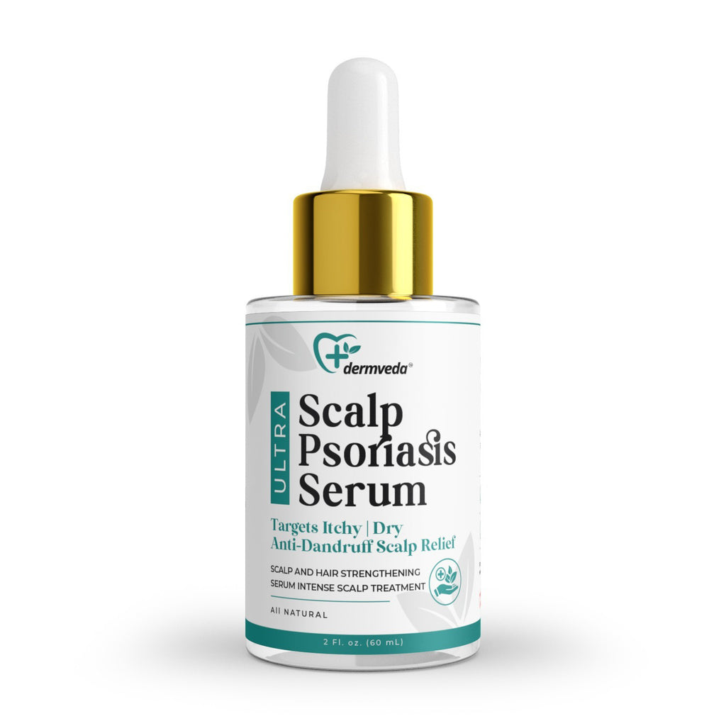 Dermveda Ultra Scalp Psoriasis Serum bottle on a white background