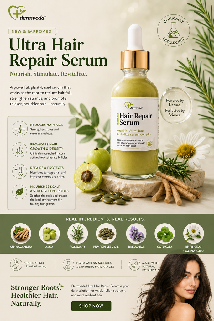 Dermveda Ultra Hair Repair Serum with Ashwagandha, Amla for Alopecia-Prone Scalp