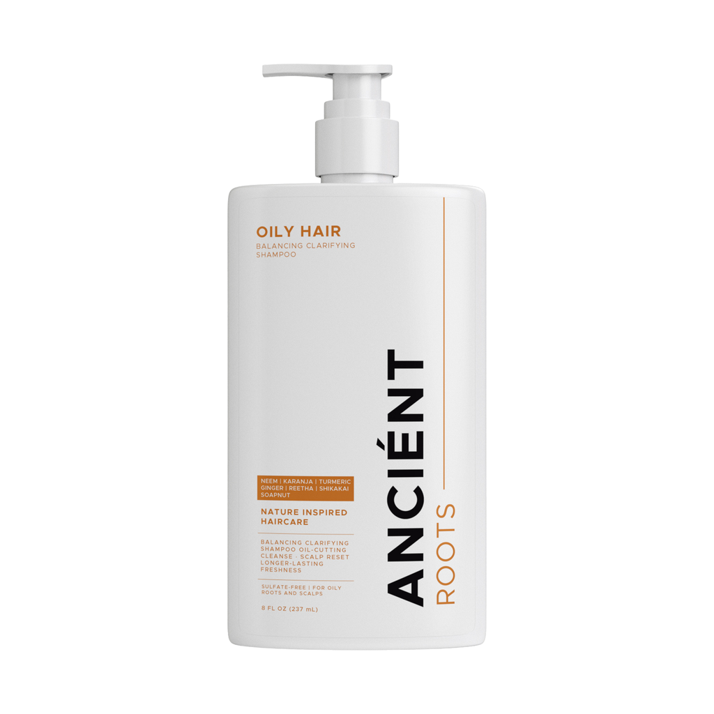 Ancient Roots Balancing Clarifying Shampoo with Neem, Karanja, Turmeric, Ginger, Reetha and Shikakai for Oily Roots and Scalp, 8 Fl Oz