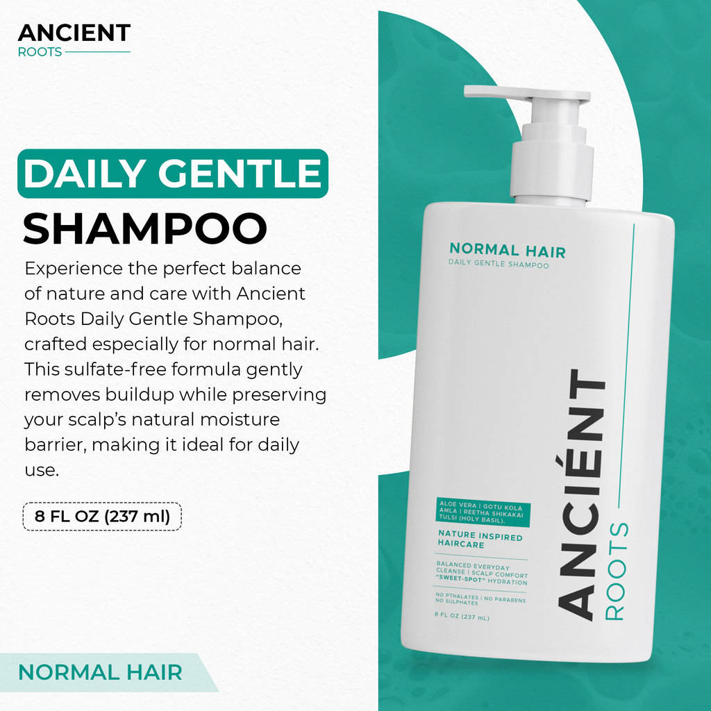 Ancient Roots Sulfate Free Daily Gentle Shampoo for Normal Hair, Scalp Comfort Shampoo for Men and Women, 8 Fl Oz