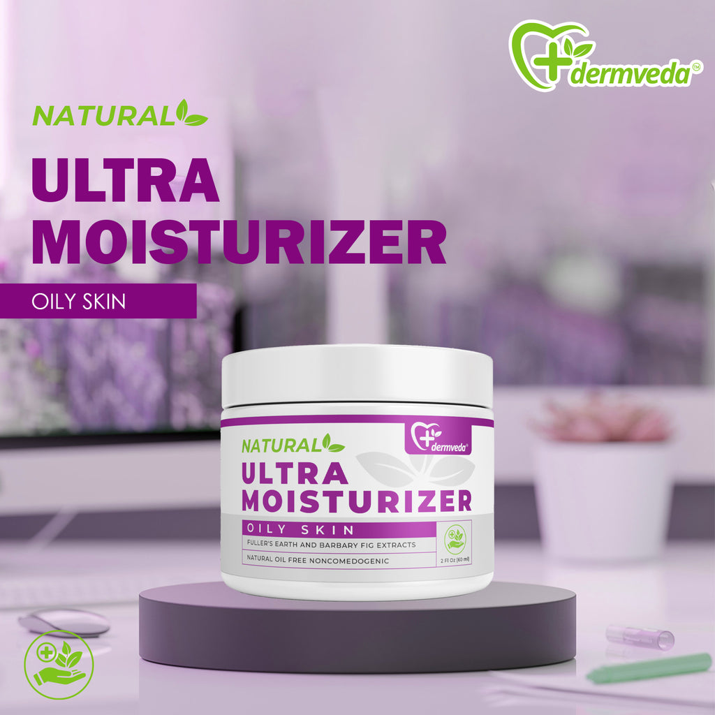 Dermveda Ultra Moisturizer for Oily Skin, Oil-Free Hydration with Fuller's Earth and Barbary Fig Extract - Non-Comedogenic Formula for Skin