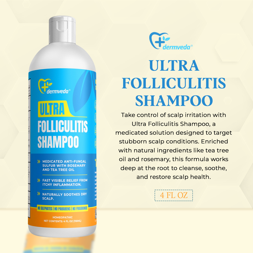 Dermveda Folliculitis Shampoo for Itchy Dry Scalp Flaking and Scaling, Fragrance-Free Homeopathic Formula, 4 Fl Oz