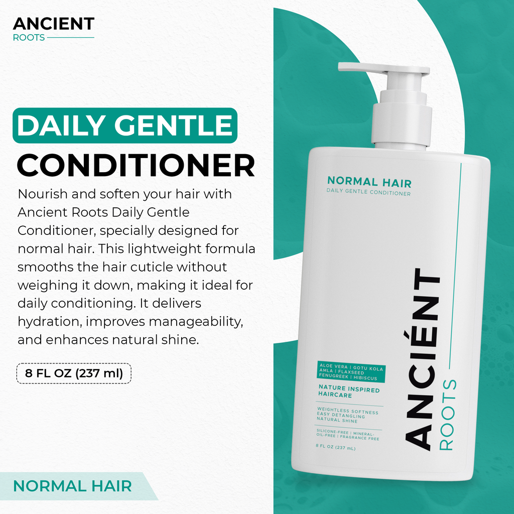Ancient Roots Daily Gentle Conditioner for Normal Hair, Lightweight Detangling Conditioner for Natural Shine, 8 Fl Oz
