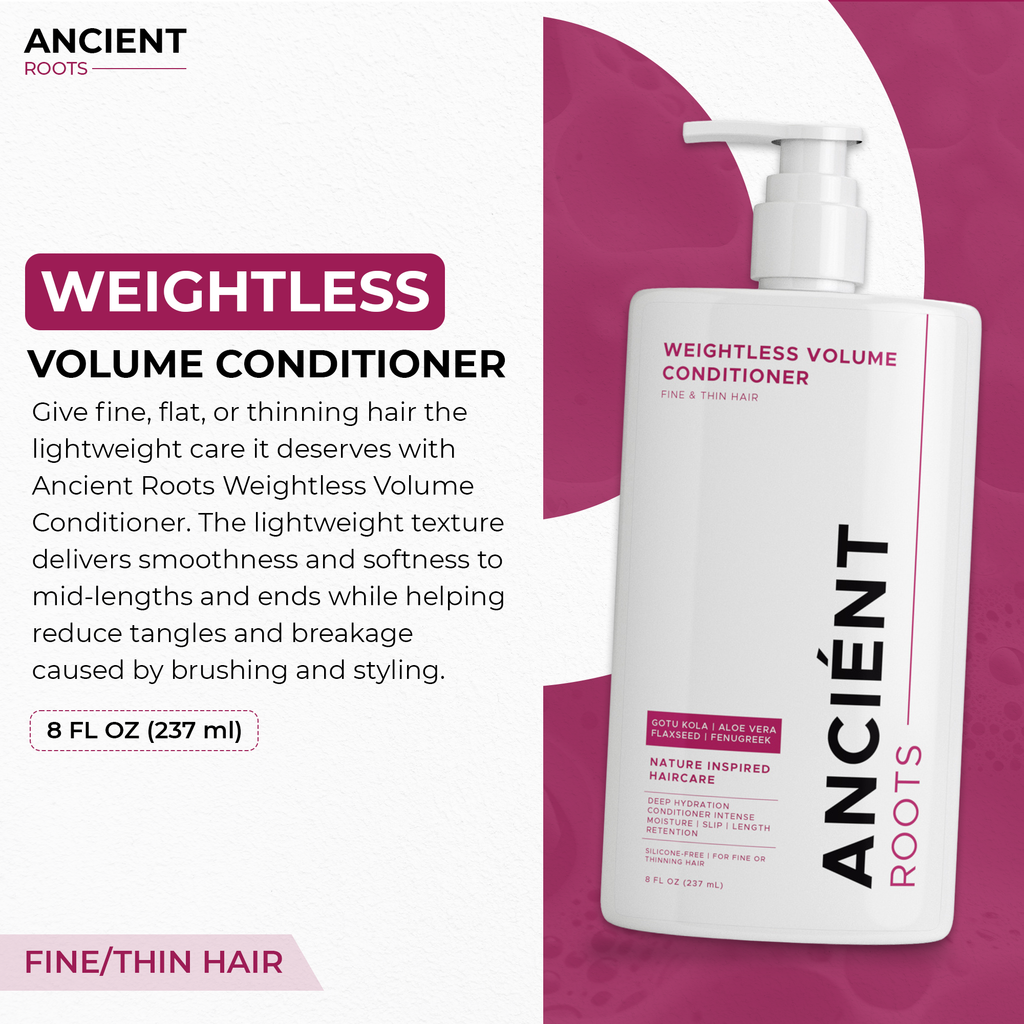 Ancient Roots Conditioner for Fine or Thin Hair, Weightless Volume Conditioner with Gotu Kola, Aloe Vera, Flaxseed and Fenugreek, 8 Fl Oz