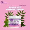 Dermveda Ultra Eye Remedy Cream jar with green leaves on a pink background