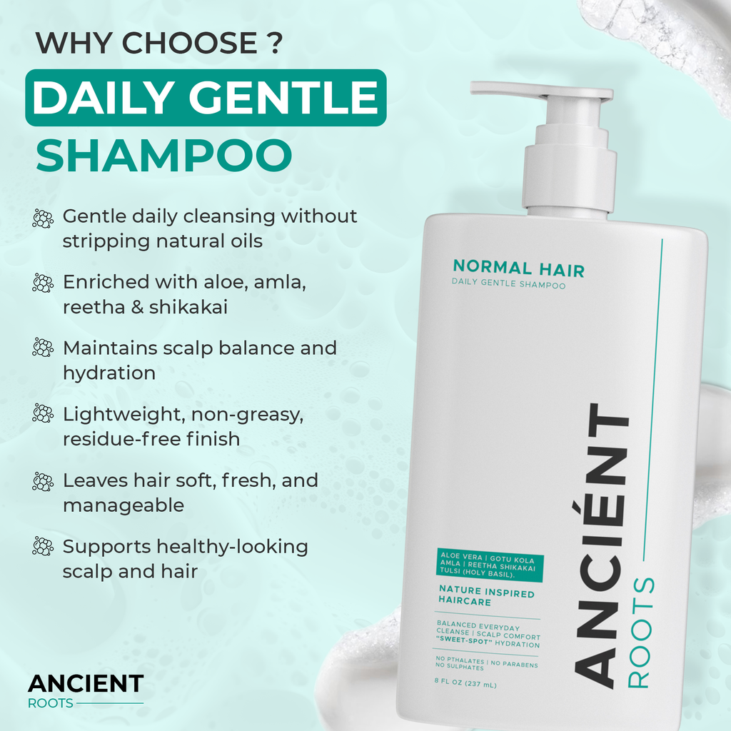 Ancient Roots Sulfate Free Daily Gentle Shampoo for Normal Hair, Scalp Comfort Shampoo for Men and Women, 8 Fl Oz
