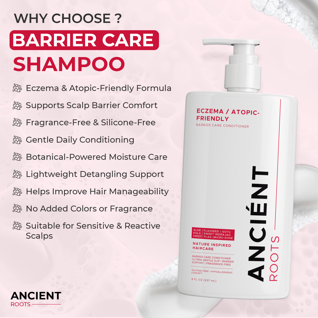 Ancient Roots Eczema Atopic Friendly Conditioner for Reactive Scalp, Barrier Care Conditioner with Aloe Vera, Flaxseed, Gotu Kola, Sweet Indrajao and Sweet Flag, 8 Fl Oz
