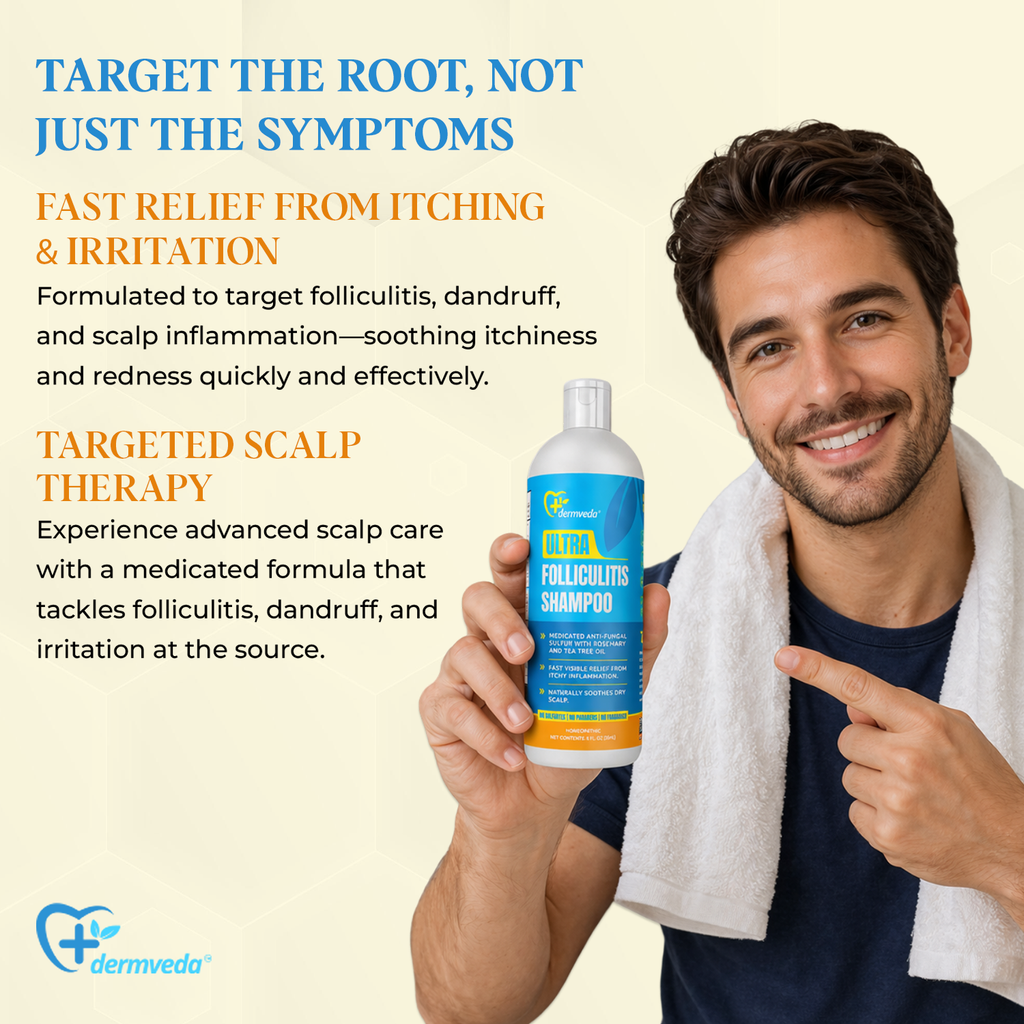 Dermveda Folliculitis Shampoo for Itchy Dry Scalp Flaking and Scaling, Fragrance-Free Homeopathic Formula, 4 Fl Oz