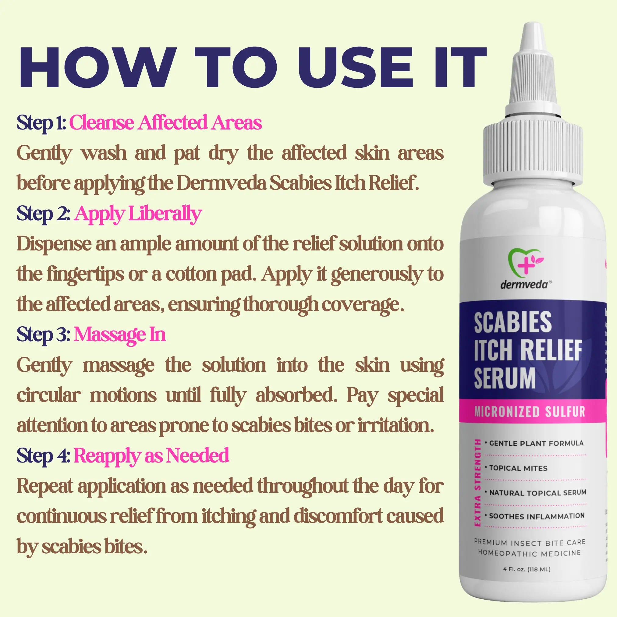 Dermveda scabies itch relief serum with micronized sulfur for topical treatment