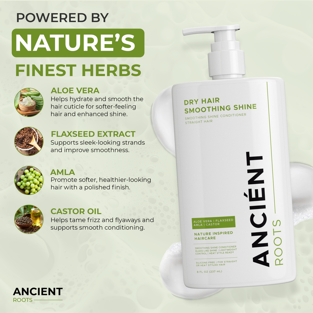 Ancient Roots Conditioner for Straight Hair, Smoothing Shine Conditioner with Aloe Vera, Flaxseed, Amla and Castor Oil, 8 Fl Oz