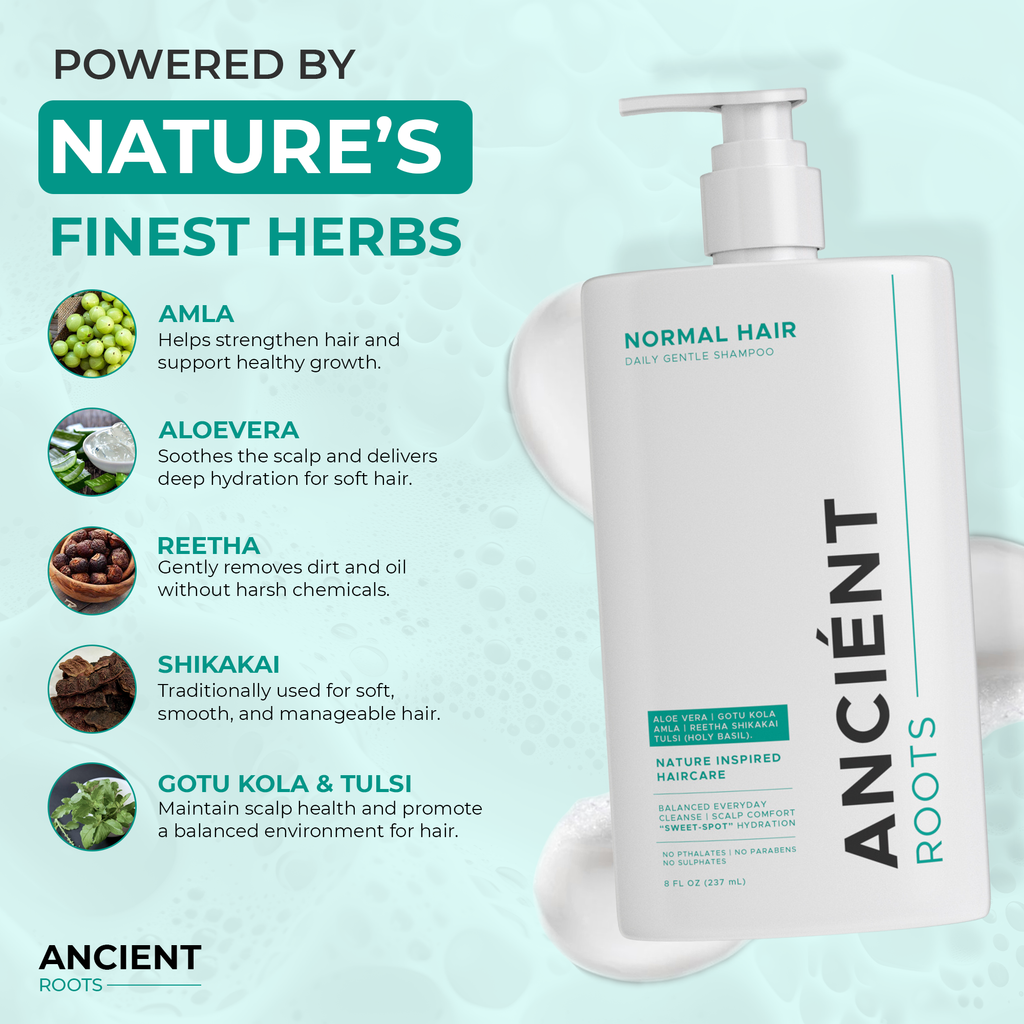 Ancient Roots Sulfate Free Daily Gentle Shampoo for Normal Hair, Scalp Comfort Shampoo for Men and Women, 8 Fl Oz