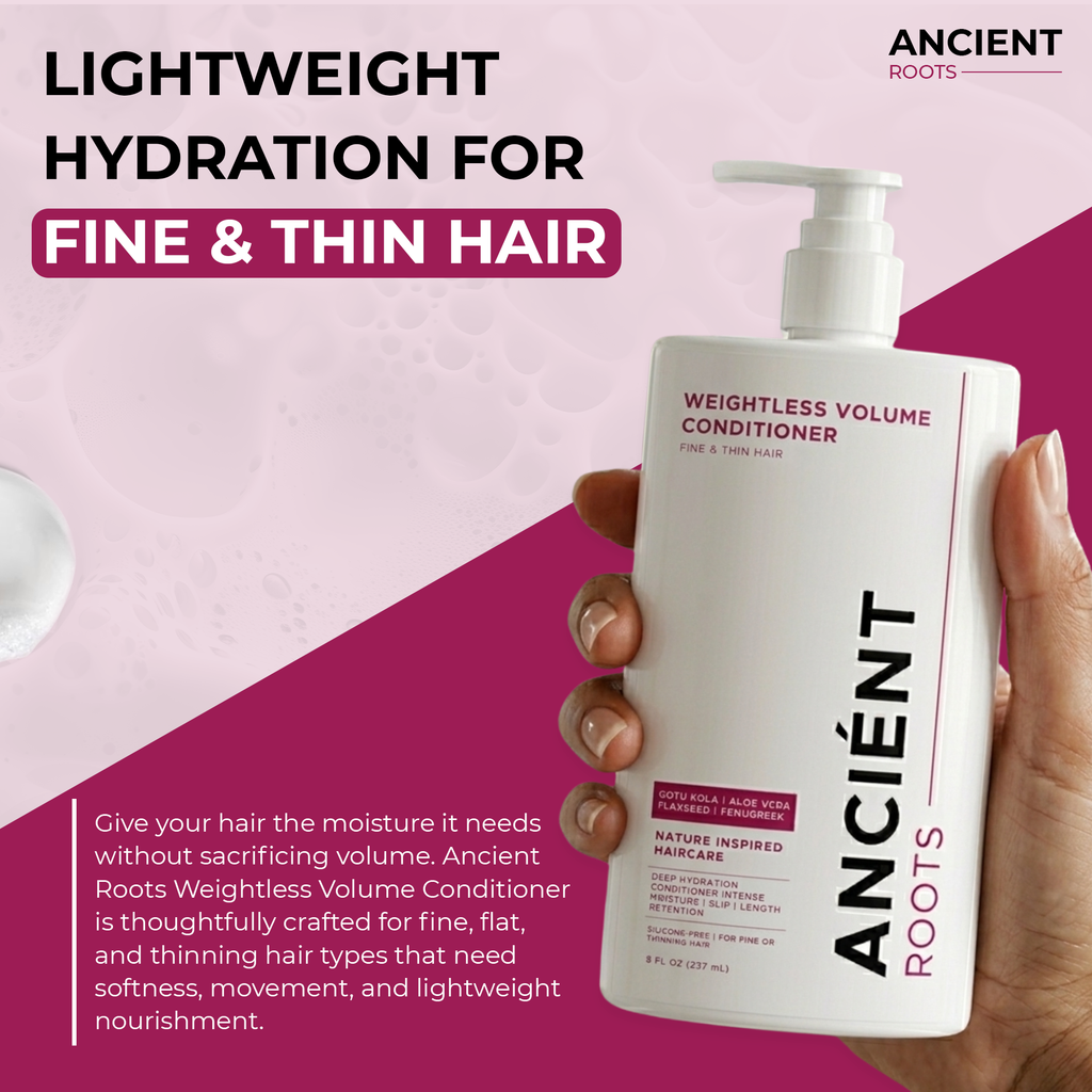 Ancient Roots Conditioner for Fine or Thin Hair, Weightless Volume Conditioner with Gotu Kola, Aloe Vera, Flaxseed and Fenugreek, 8 Fl Oz