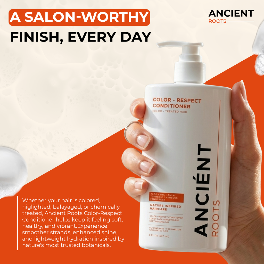 Ancient Roots Color-Respect Conditioner for Color-Treated Hair, Silicone Free Conditioner for Dyed Highlighted Hair, Aloe Vera Amla Turmeric Hibiscus Fenugreek, 8 Fl Oz