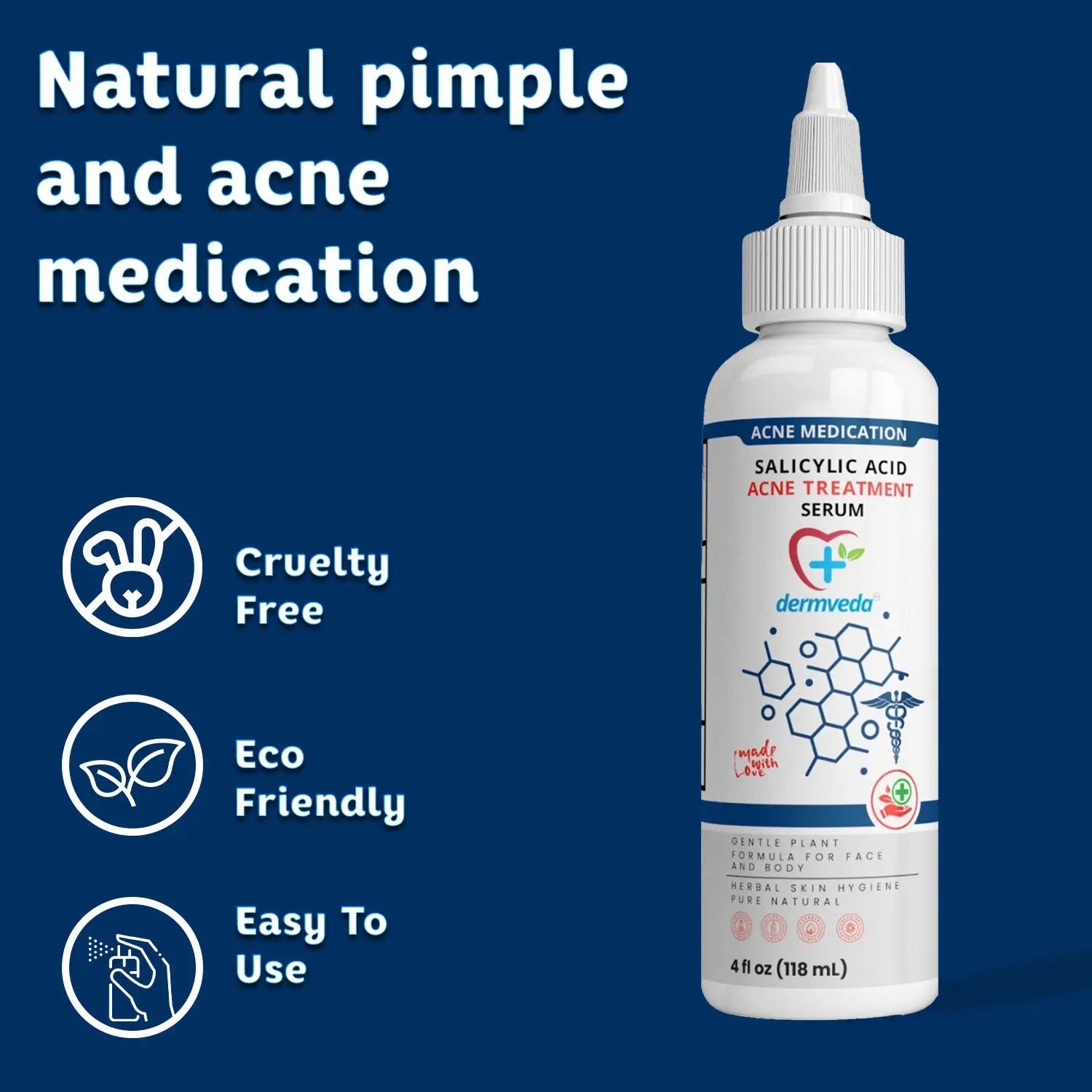 Bottle of acne treatment serum with salicylic acid for cystic acne.