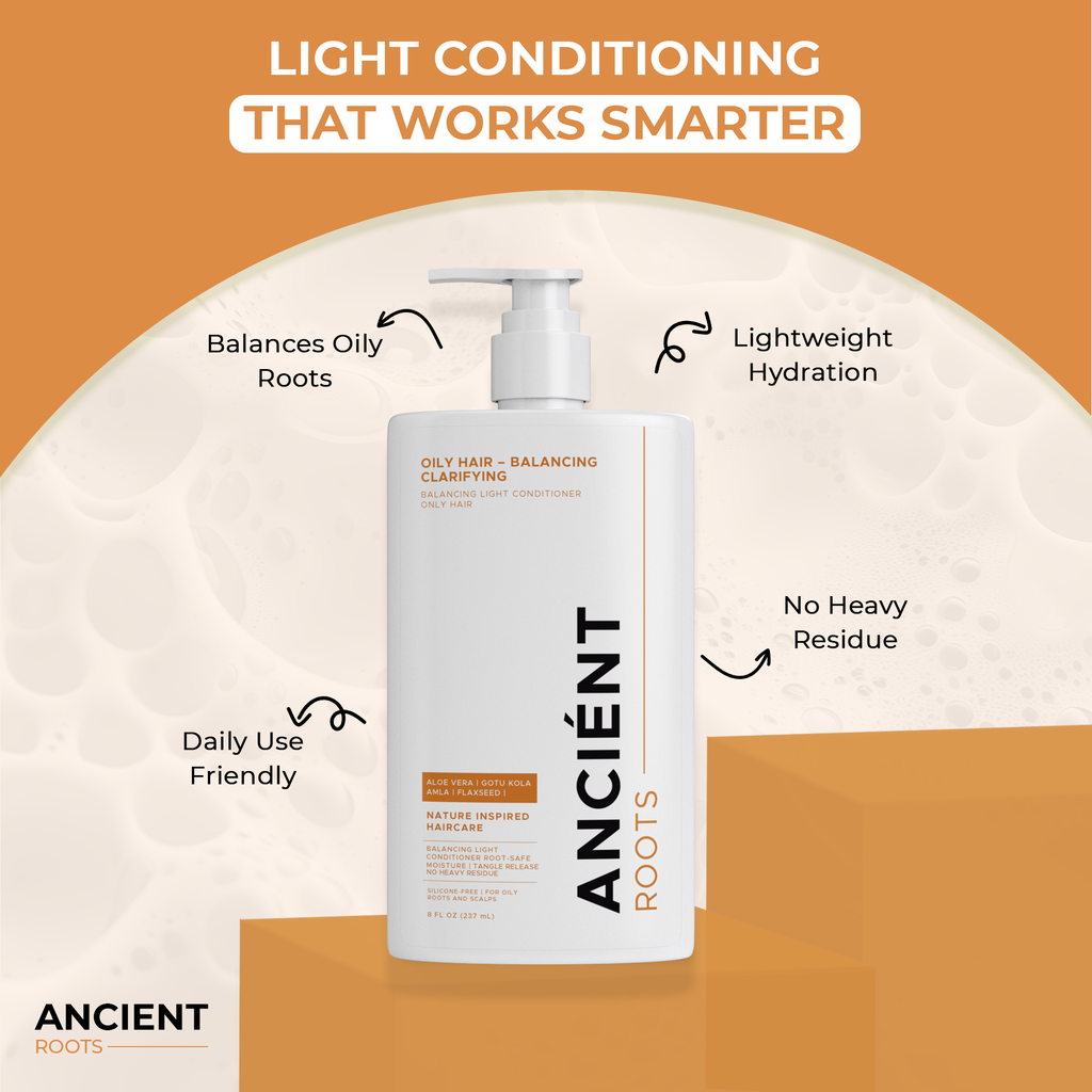 Ancient Roots Balancing Light Conditioner with Aloe Vera, Gotu Kola, Amla and Flaxseed, Lightweight Moisture for Oily Roots and Fine Lengths, 8 Fl Oz