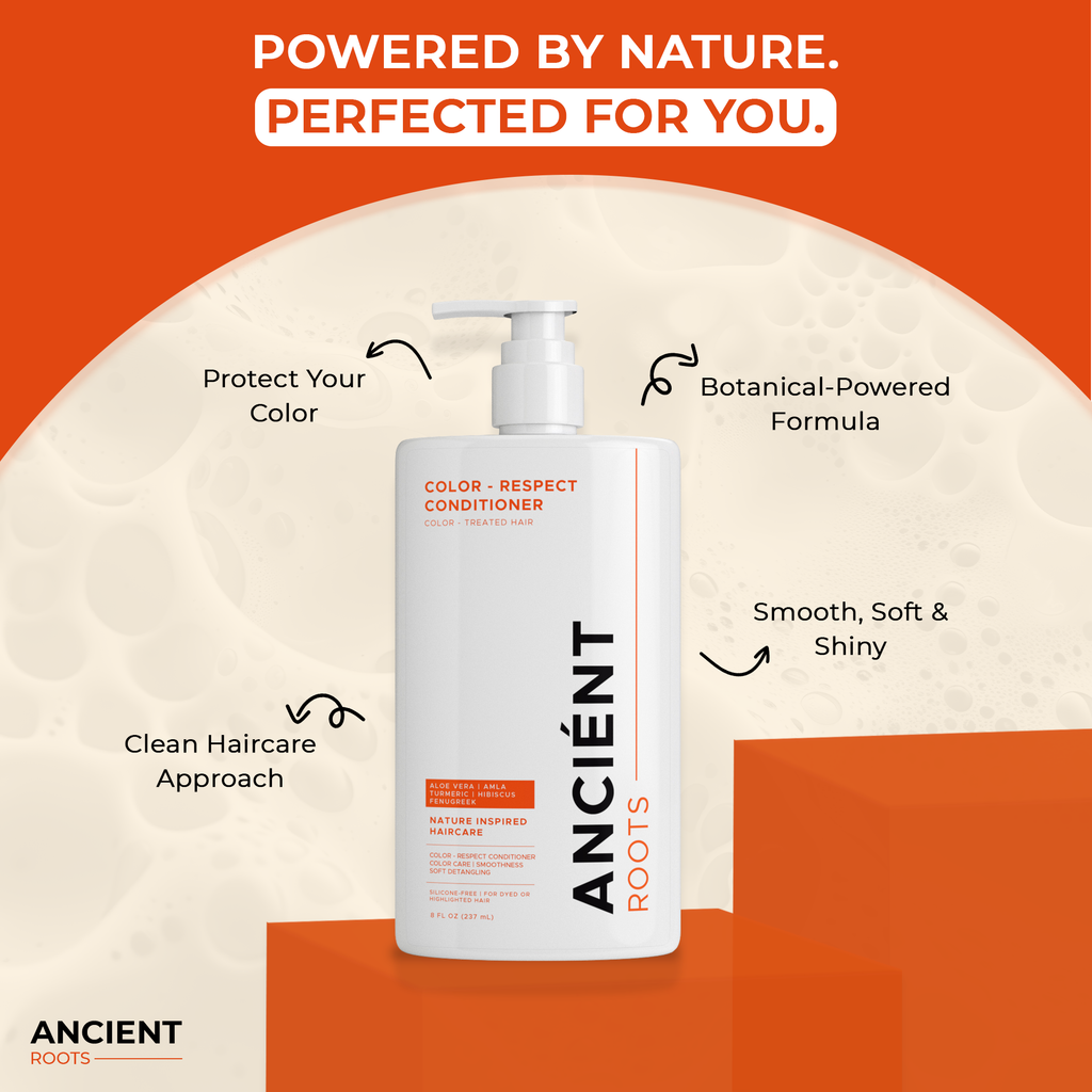 Ancient Roots Color-Respect Conditioner for Color-Treated Hair, Silicone Free Conditioner for Dyed Highlighted Hair, Aloe Vera Amla Turmeric Hibiscus Fenugreek, 8 Fl Oz