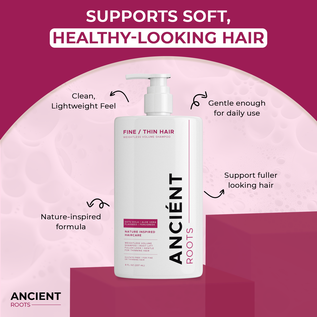 Ancient Roots Shampoo for Fine or Thin Hair, Weightless Volume Shampoo with Gotu Kola, Aloe Vera, Flaxseed and Fenugreek, 8 Fl Oz