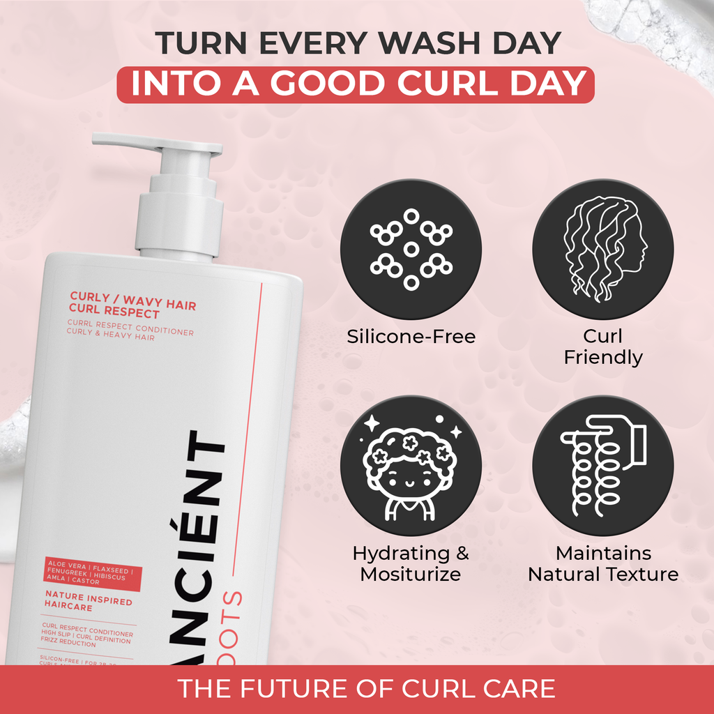 Ancient Roots Curly/Wavy Hair Curl Respect Conditioner with Aloe Vera, Flaxseed, Fenugreek, Hibiscus, Amla and Castor, High Slip Care for 2B-3C Curls, 8 Fl Oz