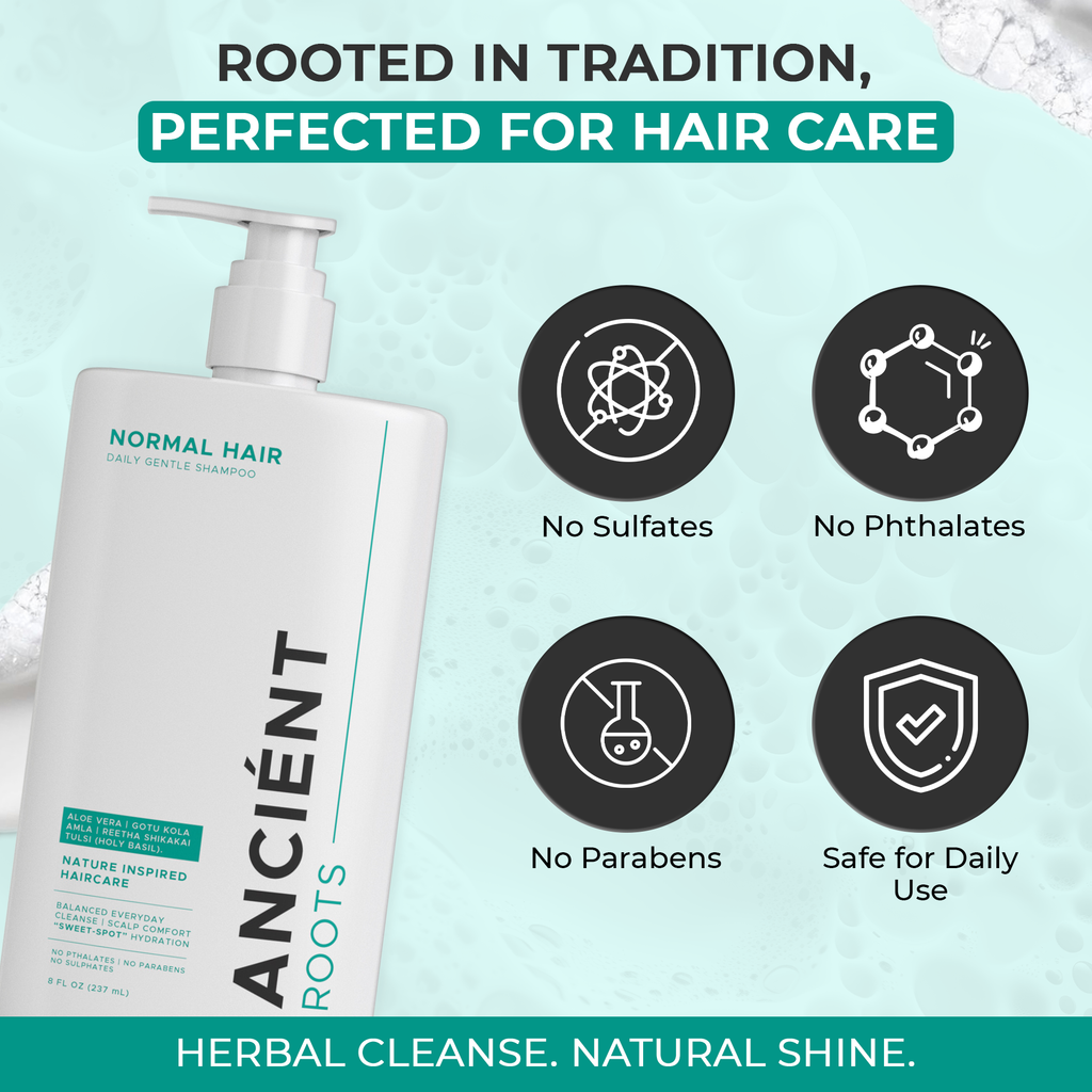 Ancient Roots Sulfate Free Daily Gentle Shampoo for Normal Hair, Scalp Comfort Shampoo for Men and Women, 8 Fl Oz