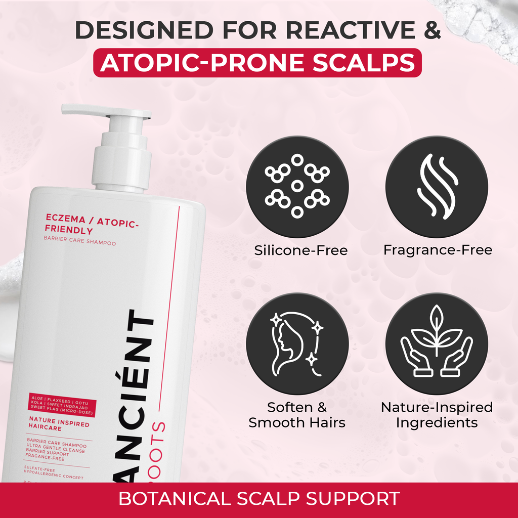 Ancient Roots Eczema Atopic Friendly Conditioner for Reactive Scalp, Barrier Care Conditioner with Aloe Vera, Flaxseed, Gotu Kola, Sweet Indrajao and Sweet Flag, 8 Fl Oz