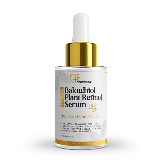 Dermveda Ultra Bakuchiol serum with plant retinol for anti-aging and glowing skin.