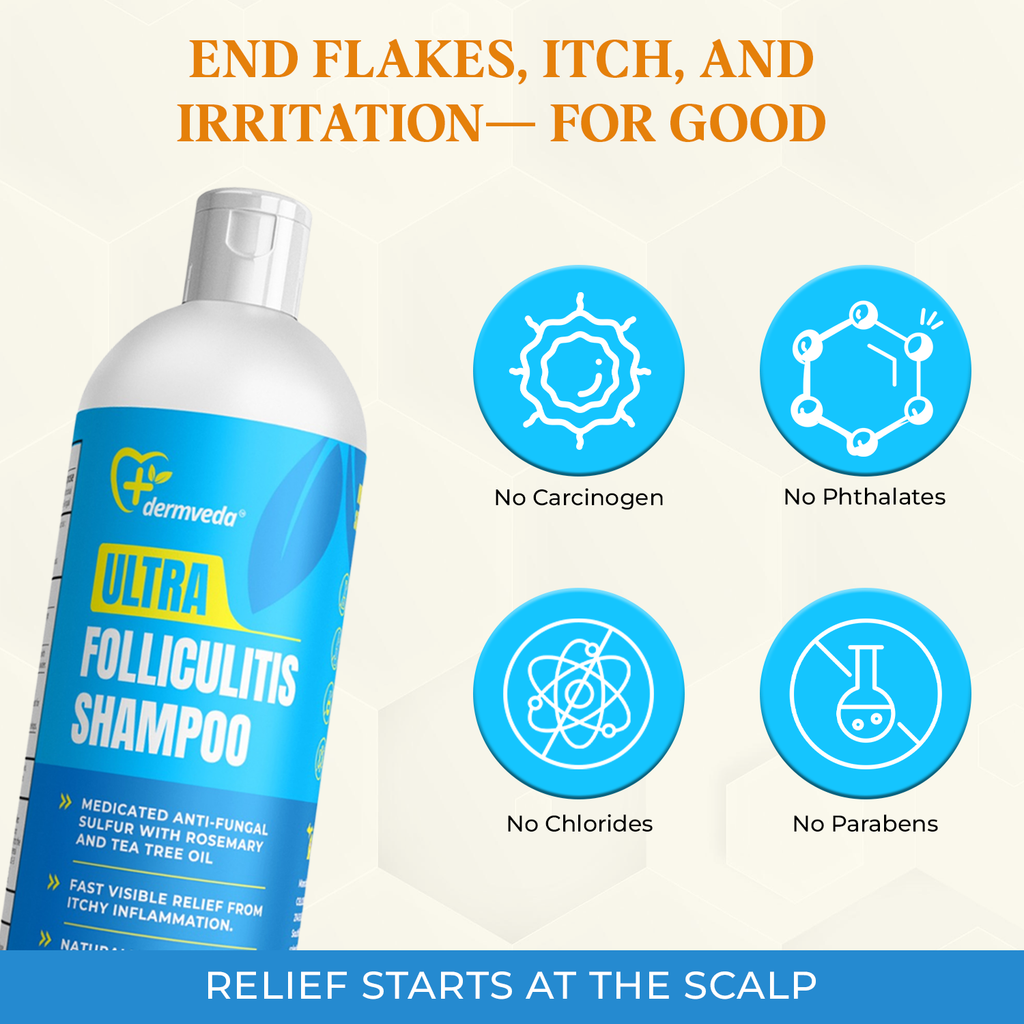 Dermveda Folliculitis Shampoo for Itchy Dry Scalp Flaking and Scaling, Fragrance-Free Homeopathic Formula, 4 Fl Oz