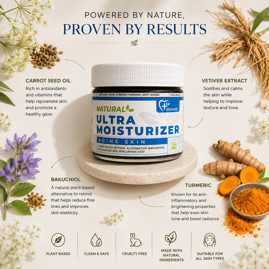 Dermveda Ultra Moisturizer Anti-Aging, Natural Skin-Strengthening Hydration Cream for Aging Skin - Nourishing Plant-Based Anti-Wrinkle Moisturizing Formula