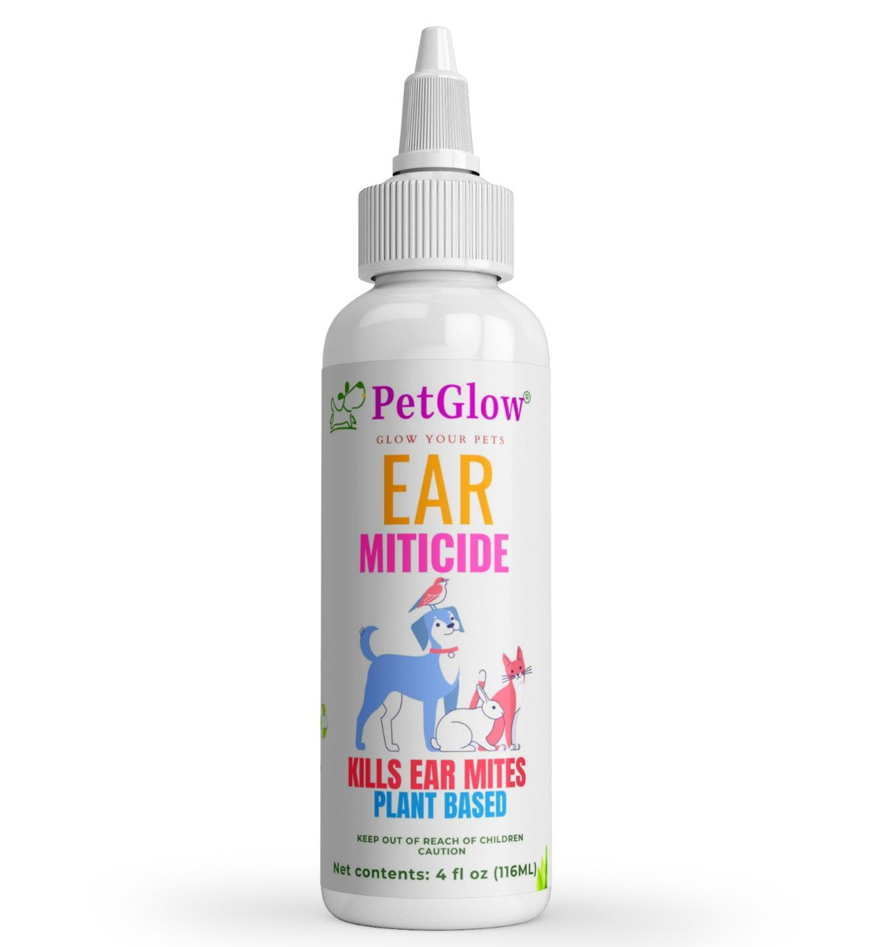 PetGlow ear miticide treatment for dogs and cats, plant based formula.