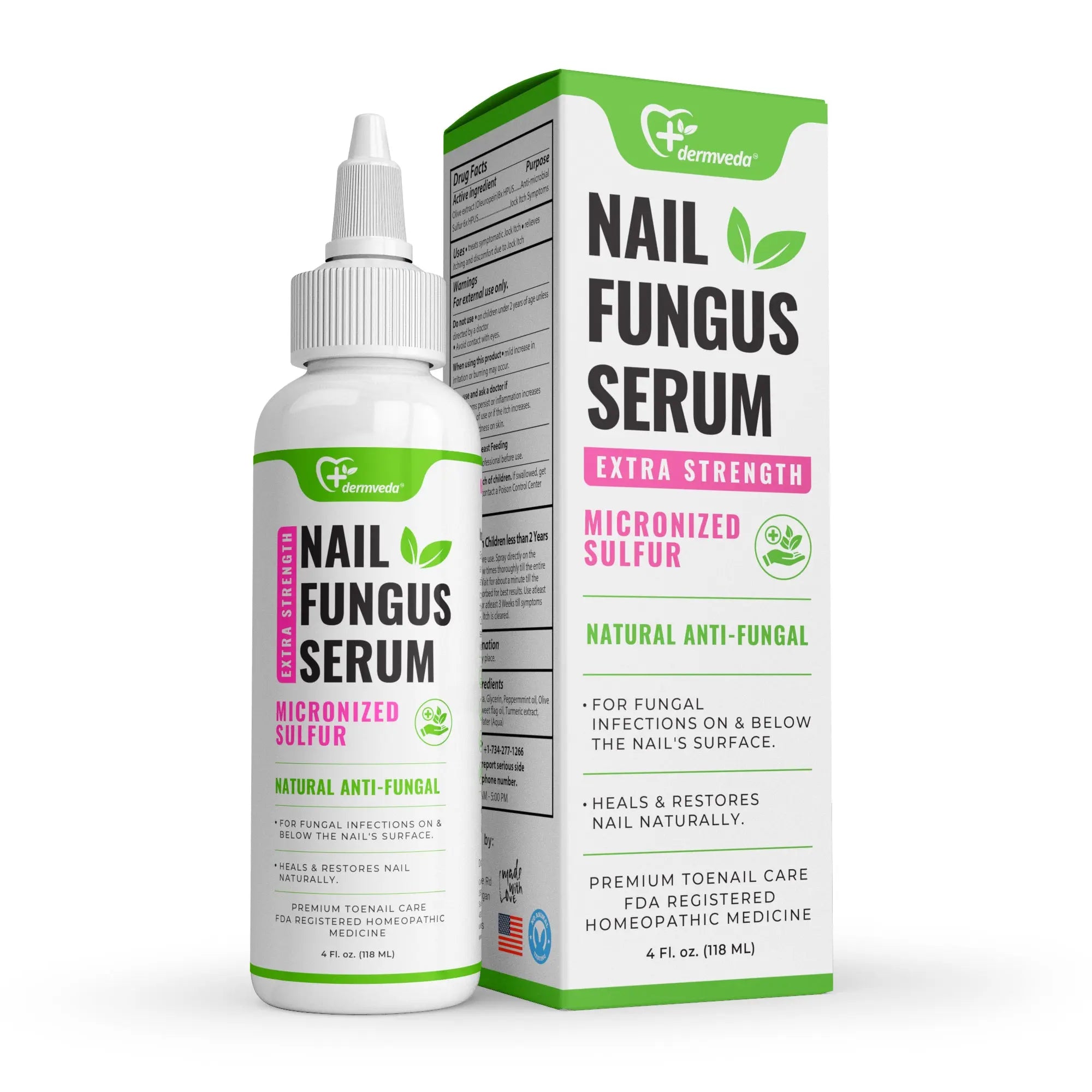 Dermveda Toenail Fungus Serum with natural anti-fungal and micronized sulfur.