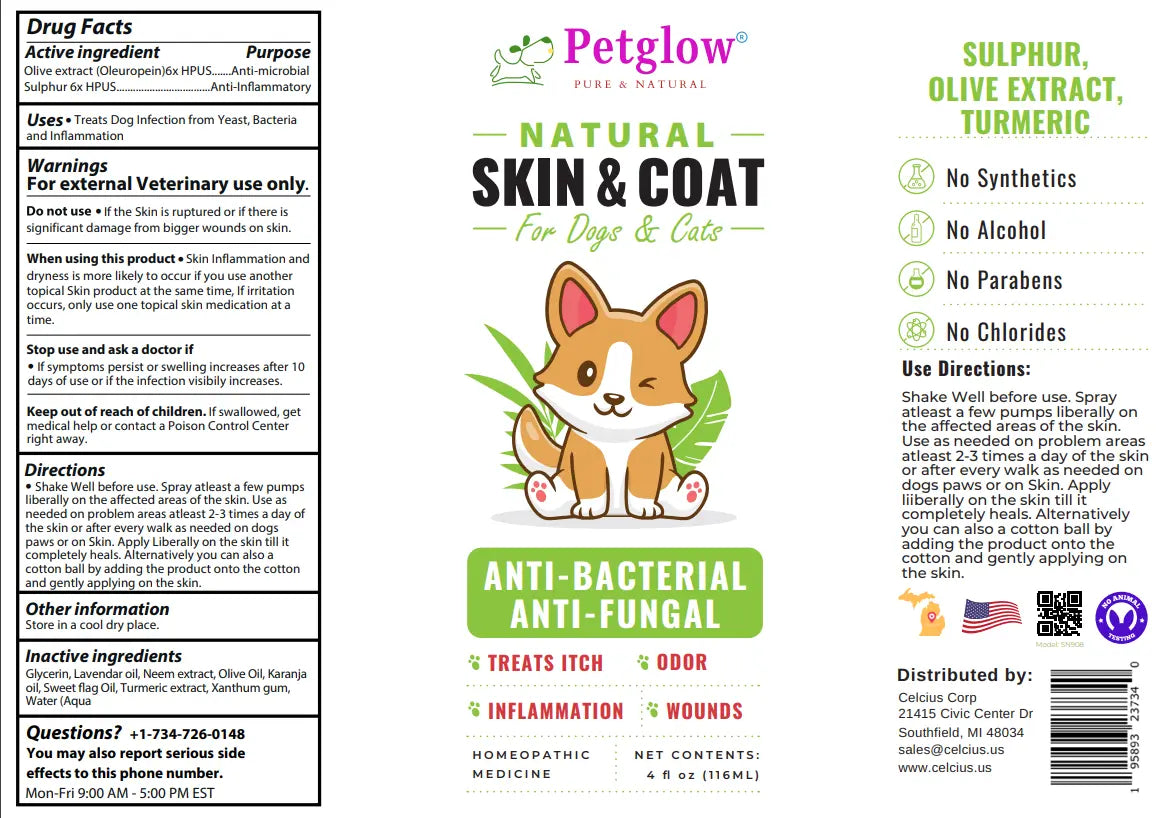 Petglow skin spray for pets treats itch and provides odor relief