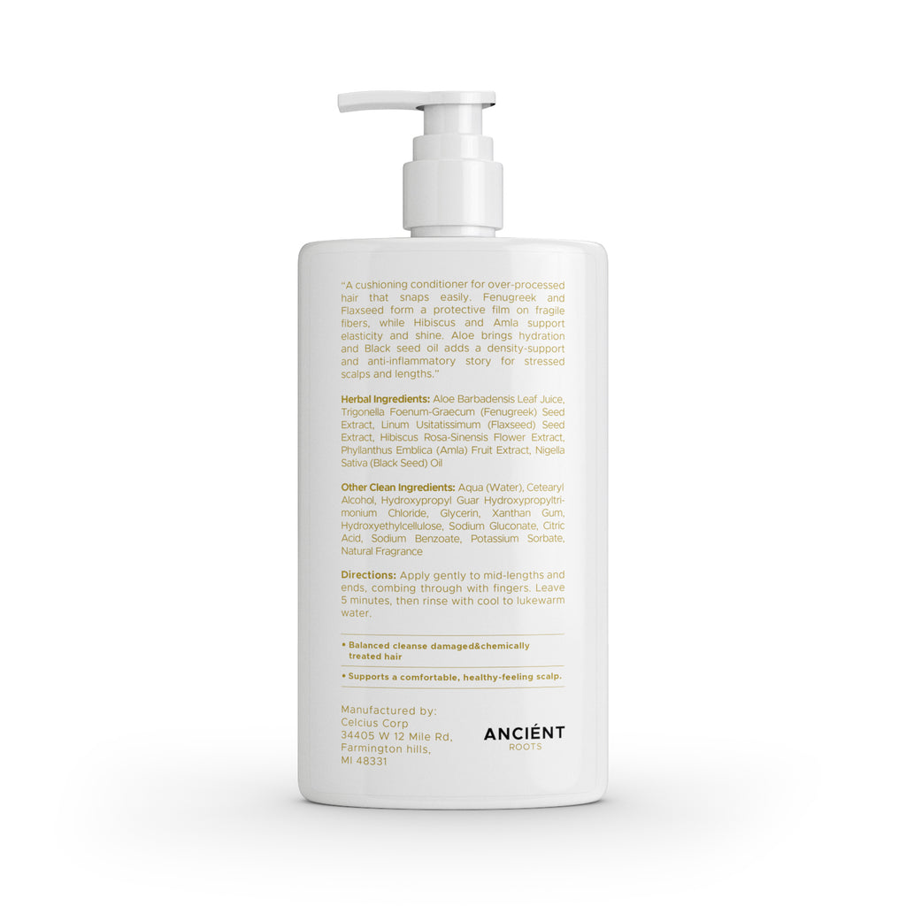 Ancient Roots Repair Shield Conditioner for Damaged Chemically Treated Hair, With Aloe Vera Fenugreek Flaxseed Hibiscus Amla Black Seed, 8 Fl Oz