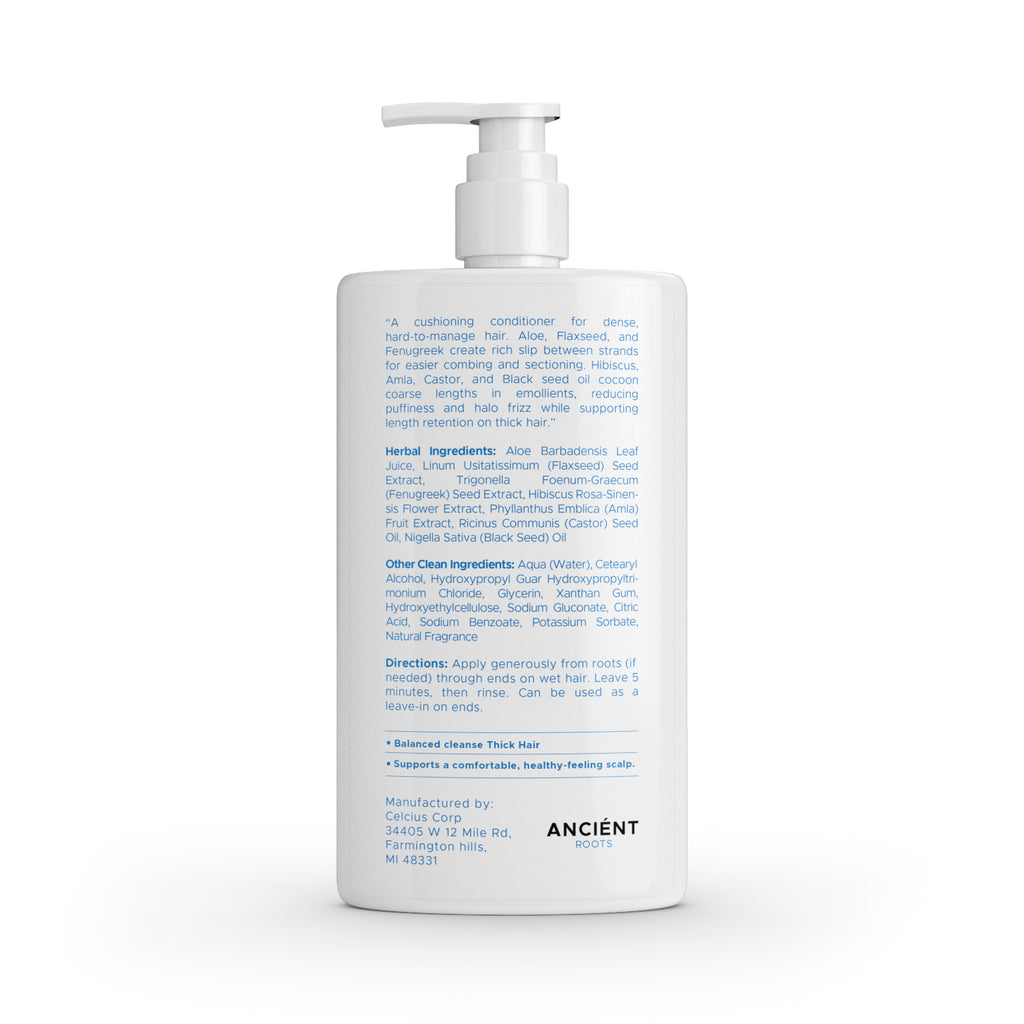 Ancient Roots Thick Hair Rich Detangling Conditioner, Silicone Free Conditioner, Aloe Vera Flaxseed Fenugreek Hibiscus Amla, Slip Frizz Control Softness and Nourishment, 8 Fl Oz