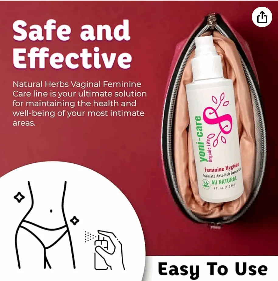 Yoni-Care feminine hygiene spray for natural feminine care and intimate itch defense.