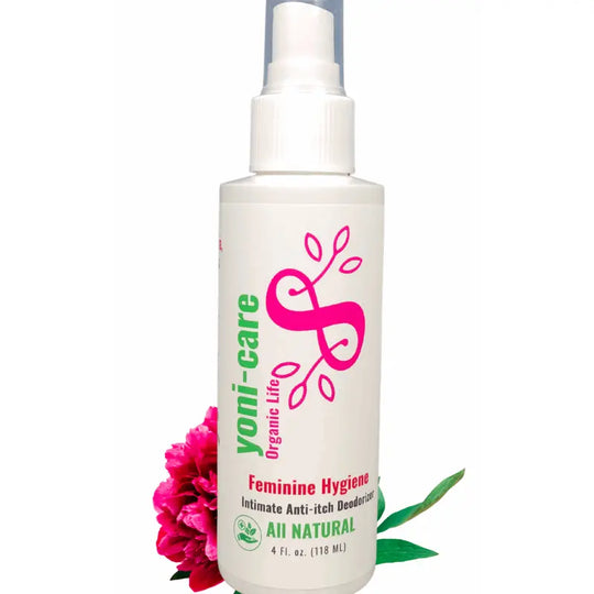 Yoni-Care feminine hygiene spray for intimate anti-itch and natural odor control.