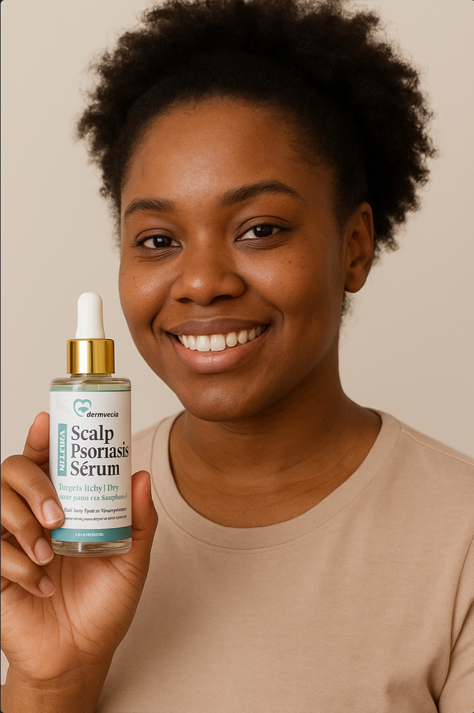 customer holding scalp psoriasis serum