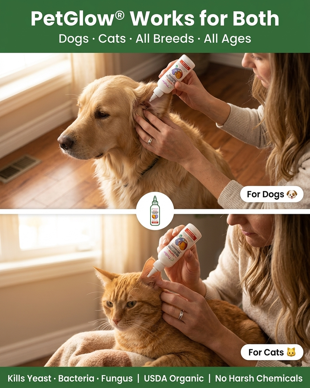 Dog Ear infection treatment solution for Yeast, itch and odor. Natural Canine ear infection by Petglow 4 fl oz